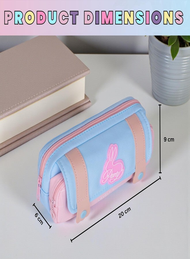 Hexwell حقائب أقلام هيكسويل ذات سعة كبيرة، حقيبة أقلام، حافظة، صندوق، منظم أدوات مكتبية مدرسية للبنات والأطفال (أزرق سماوي + وردي) - Image 2